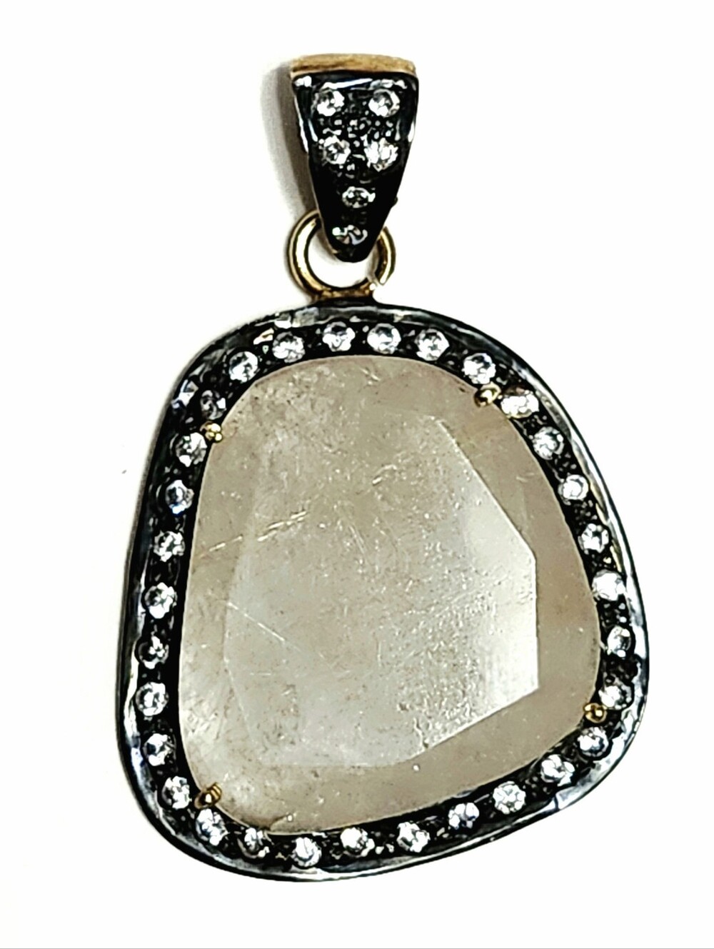 Quartz Gold Over Silver Unique Pendant 1.5"